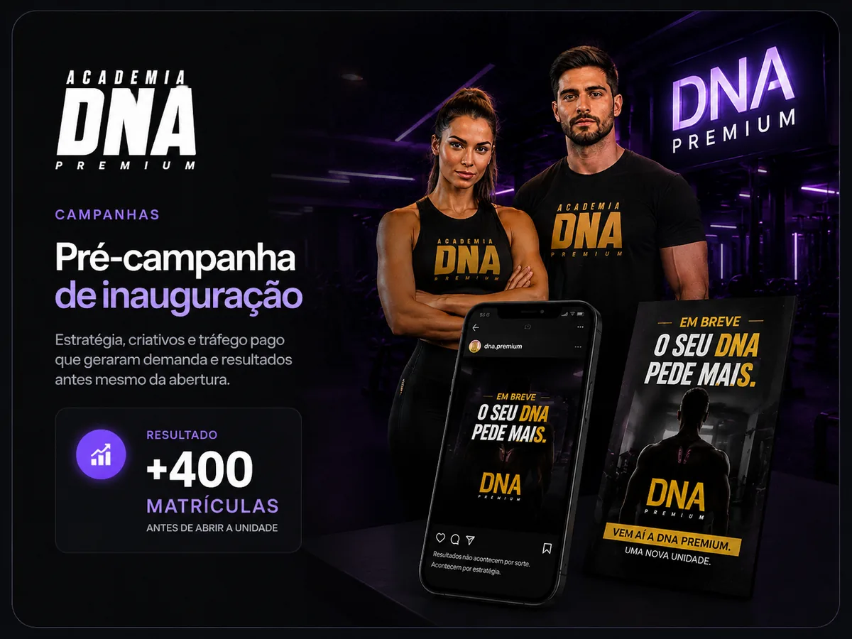 Peças da pré-campanha de inauguração da Academia DNA Premium
